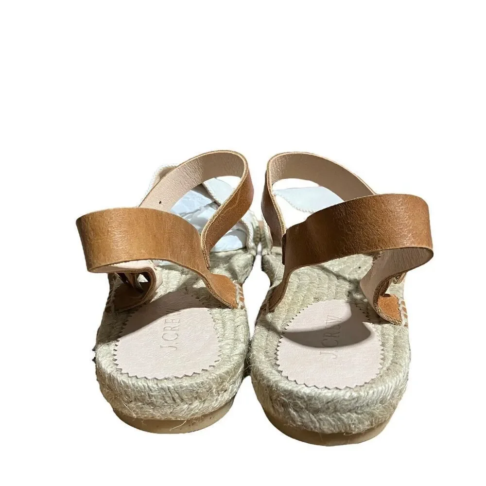J. Crew Espadrilles WMNS 11 White Canvas Leather Made Spain ankle strap Open Toe